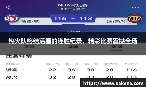 热火队终结活塞的连胜纪录，精彩比赛震撼全场